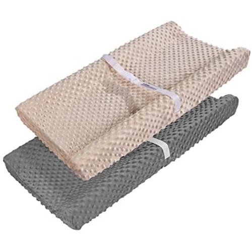 Changing Table Cover, AceMommy Ultra Soft Minky Dots Plush Changing Pad Covers for Baby Boy & Girl Breathable Changing Table Sheets Wipeable Diaper Changing Pad Cover Brown&Grey (2 Pack)