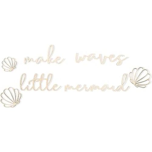Lettering Wood Make Waves Little Mermaid - Plywood Words Sign for Wall Art, Photo Prop Make Waves Little Mermaid, Nursery Wall Art, Wooden Word Text Art (Make Waves Little Mermaid)