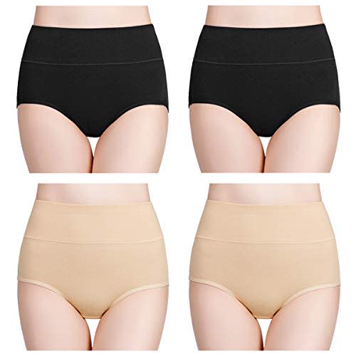wirarpa Women's Cotton Underwear High Waisted Ladies Panties Full Coverage Briefs 4 Pack (Regular & Plus Size)