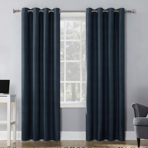 50"x95" Sun Zero 100% Blackout Duran Thermal Insulated Grommet Curtain Panel Navy Blue: Energy Efficient Drapes