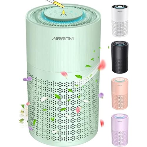 AIRROMI Air Purifier for Bedroom with HEPA 3-in-1 Filter, Pet Air Purifier for Home Cat Pee Smell, Covers Upto 990 Ft², Quiet 360°intake Air Cleaner for pet hair,allergies,Dust,Smoke A2001 Green