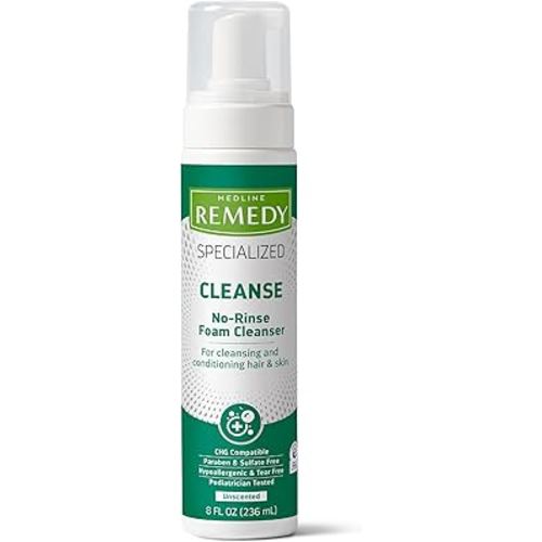 Medline Remedy Specialized No-Rinse Foam Cleanser, Gentle Skincare Solution, 8 oz. Bottle