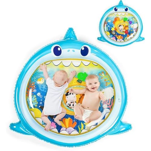 Jollybaby Extra Large Tummy Time Water Mat for Babies 0-6-12 Months, Tummy Time Infant Sensory Toys for Baby 0-3-6 Months, Baby Play Mat Activity Gym for Floor, Playmat for Baby Shower Gifts, Shark