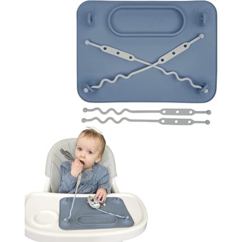 Busy Baby Silicone Mat NEW Suction Cups Self Feeding with 4 Straps (Pewter)