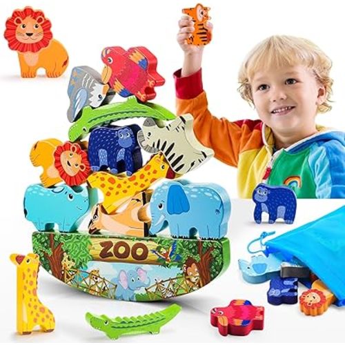 Animals Montessori Toddler Toys 3 4 5 6 7 8 Year Old Boys Girls Wooden Animal Blocks Stacking Toy Kids Birthday Gifts for Boy Girl Age 3-7 Educational Toys Fine Motor Balance Game