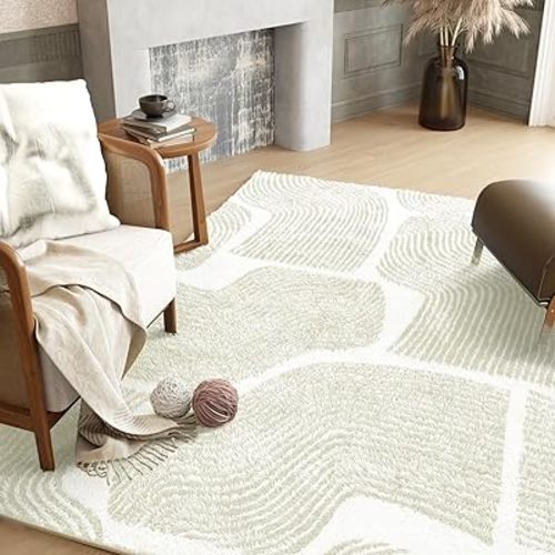 Zen Garden Area Rug - Ultra Soft Area Rug 4x6, Non Slip, Stain Resistant Living Room Rug, Washable Area Rugs for Living Room, Rugs for Bedroom (Beige, 4x6)