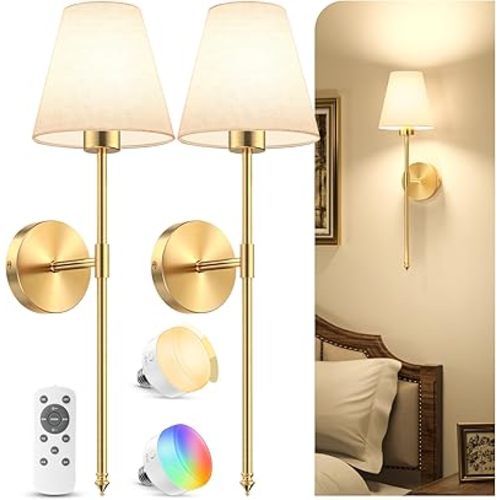 Wireless Wall Sconces with Remote and Dimmable Bulbs (23.6 inch)