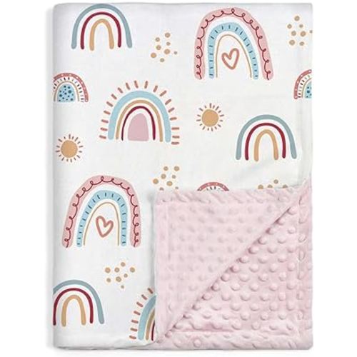 SANDJEST Rainbow Baby Blanket for Girls - 30 x 40 Kids Minky Blanket Birthday for Newborn Toddler Infant Crib