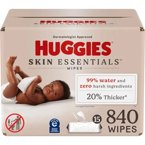 Huggies Skin Essentials Baby Wipes, Hypoallergenic, 99% Water, 15 Flip Top Packs (840 Wipes Total)