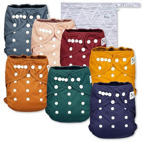 Cloth Diaper Cover, Washable Reusable Diaper Cover with Snap Closure, Cloth Diaper Shell for Prefold, Flat or Fitted Cloth Diaper Inserts, Wet Bag Included, Pacific Neutrals by Nora's Nursery