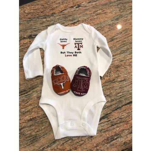 Texas A&M Aggies and Texas Longhorns house divided Baby Bodysuit and Shoes