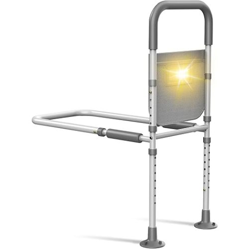 Bed Rails for Elderly Adults Safety: with Motion Sensor Light & Storage Bag -Adjustable Bed Assist Rail for Seniors - Side Bed Rail Handle Support Bar Guard Rails - Fit King Queen Full Twin Bed