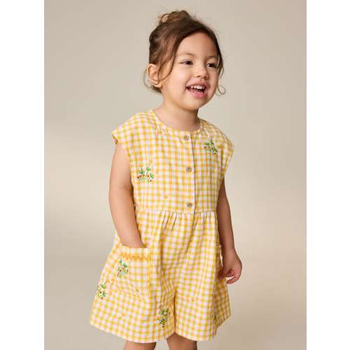 Yellow Gingham Embroidered Sleeveless Playsuit (3mths-7yrs)