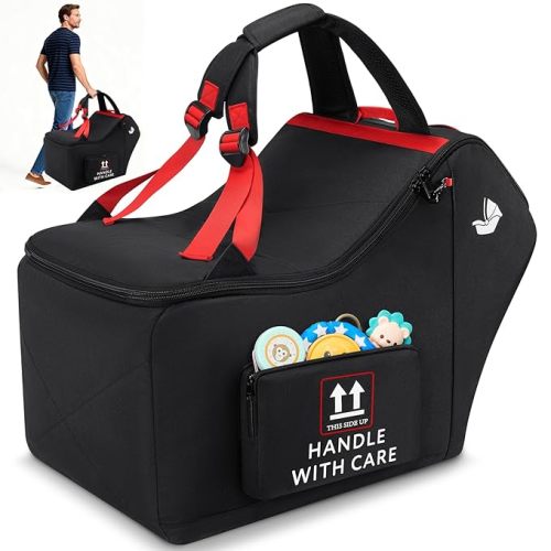 RAINSMORE Infant Car Seat Travel Bag for Airplane Compatible with All Nuna Pipa Car Seat and Base Chicco KeyFit 30 and Base Padded Car Seat Backpack for Travel Carseat Gate Check Bag with Side Pocket