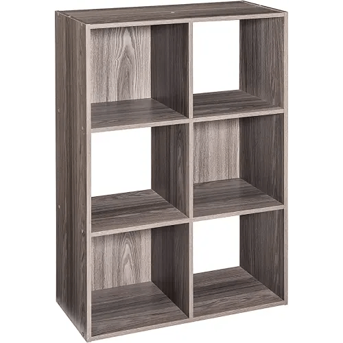 ClosetMaid Cubeicals 6 Cube Storage Shelf Organizer Bookshelf Stackable, Vertical or Horizontal, Easy Assembly, Wood, Natural Gray Finish