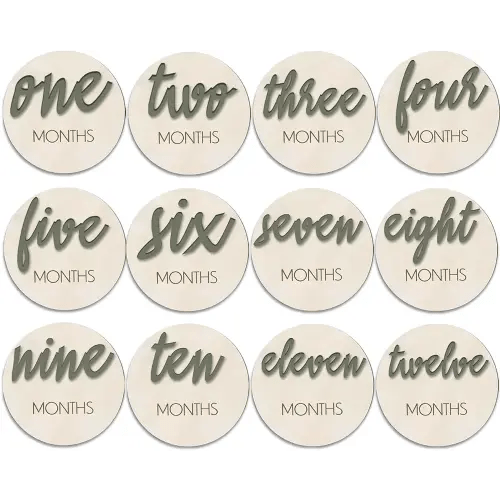 Baby Months Signs， Baby Neutral Monthly Milestone Card，6 Pack Baby Monthly Milestone Wood Markers Disc，Baby Announcement Sign， Baby Milestone Block Baby Keepsake