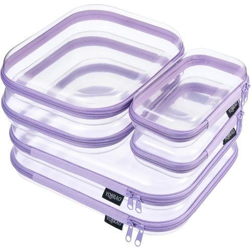YQBRAO 6 Pack Royal Purple Clear Hard Shell Zipper Case, 1.2mm Heavy Duty Art Supply & Cosmetic Bags, Crush-Proof Storage Pouches for Hobbies, Tech & Makeup (2L, 2M, 2S)