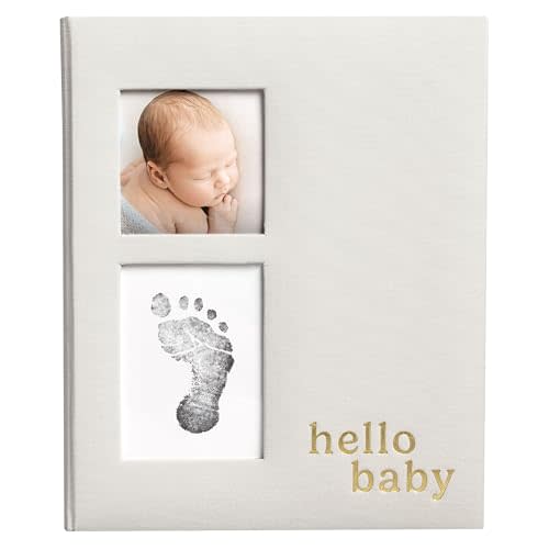 Pearhead Linen Memory Book for Baby Boy or Girl, First 5 Year Baby Book, Monthly Milsetone Scrapbook and Photo Album, My Baby Book