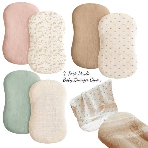 2-Pack Muslin Baby Lounger Covers Premium Gift Box, 100% Cotton Newborn Lounger Covers, Soft & Breathable Baby Nest Slipcovers For Boys & Girls