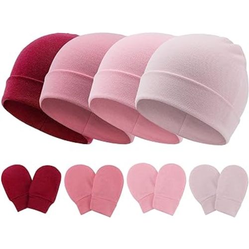 BQUBO Baby Hats and Mittens Infant Cotton Beanie Gloves No Scratch Set Newborn Hospital Hat for Boys Girls
