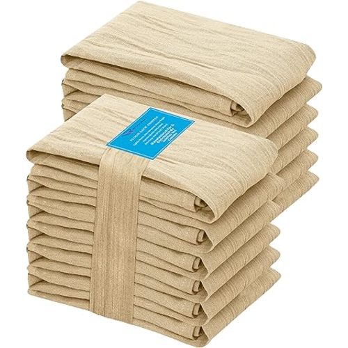 RUVANTI Flour Sack Towels 12 Pack 28x28 Inch, 100% Cotton Tea Towels, Reusable Kitchen Towels, Machine Washable, Absorbent Bar Towels - Dish Cloth Perfect for Drying Dishes & Cleaning - Camel