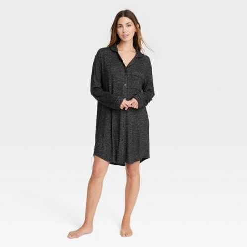 Women's Perfectly Cozy Notch Collar NightGown - Stars Above™, Color: Dark Gray, Size: M
