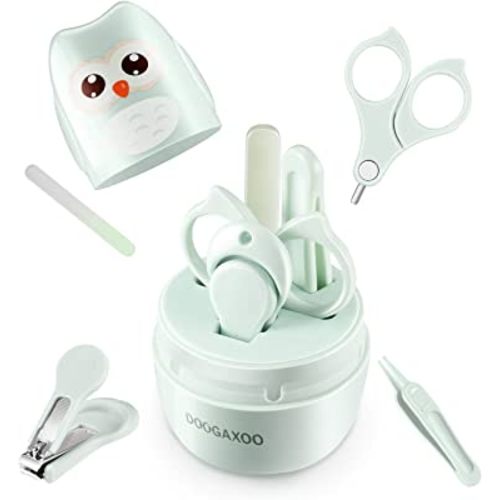 Baby Nail Clippers, 4-in-1 Safe Baby Nail Kit with Cute Case, Nail Clipper, Scissors, Tweezers, Nail File Set for Newborn, Infant, Toddler and Kids-Owl Green