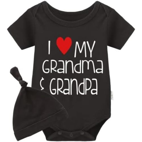 YSCULBUTOL Baby Twins Bodysuits I Love My Grandma And Grandpa Infant Baby Clothes Unisex Twin Romper Outfits With Hat