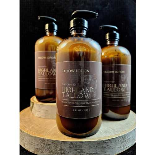 Unscented Tallow Lotion, All-Natural Moisturizer for Face & Body | Deep Hydration, Non-Greasy, Grass-Fed Tallow, Avocado Oil, 16 oz, 453 g