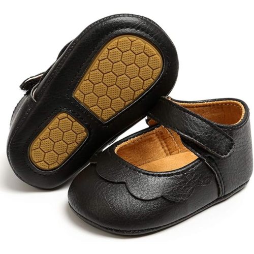 Baby Girls Mary Jane Flats with Bownot Non Slip Soft Sole PU Leather Newborn Infant Toddler First Walker Cirb Dress Shoes