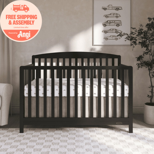 Dream On Me Odelle 5 in 1 Convertible Wood Baby Bed Furniture, Matt Black