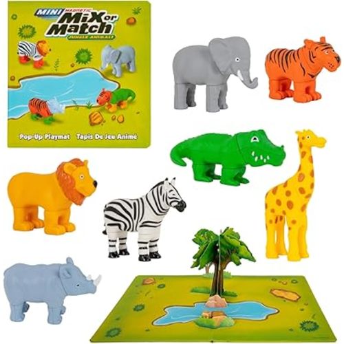 POPULAR PLAYTHINGS Mini Magnetic Mix or Match Animal Toys with Pop-up Playmat, Set of 7 - Jungle