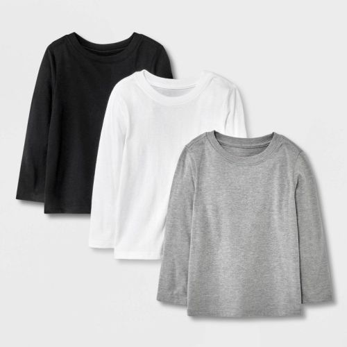 Toddler Boys' 3pk Long Sleeve T-shirt - Cat & Jack™ Black/white/gray 12m