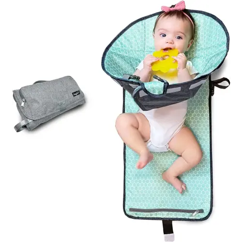 SnoofyBee - Portable Playtime Changing Pad: 3-in-1 Diaper Clutch, Changing Station, and Clean Hands Toy Barrier. Water-Resistant and Stylish, with Dual Storage Pockets. Grey-2024-Improved-Version