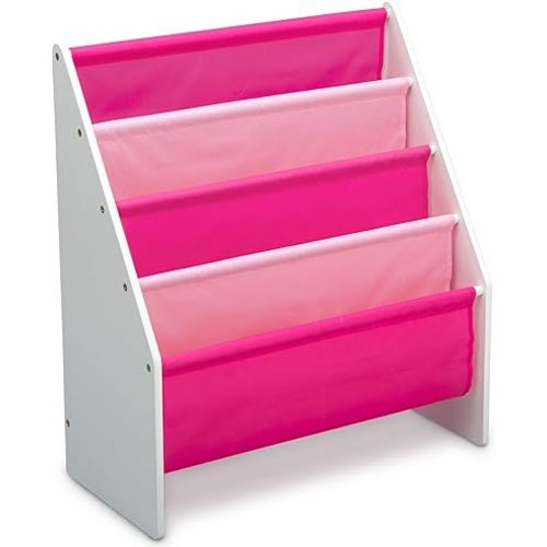 Delta Children Sling Rack Bookshelf for Kids - Easy-to-Reach Storage for Magazines or Coloring Books - Ideal for Playrooms & Homeschooling - Greenguard Gold Certified, White/Pink