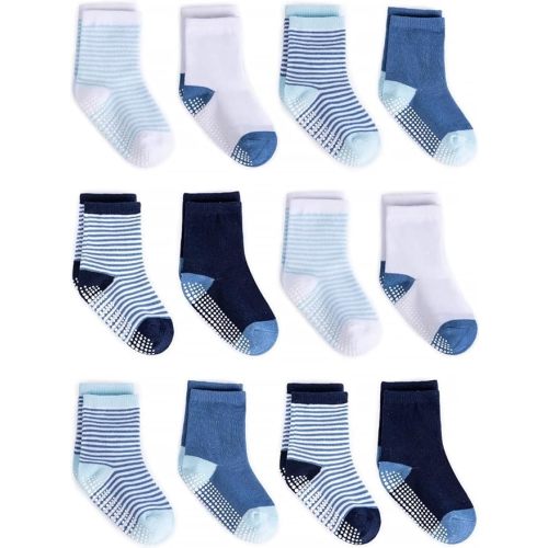 ZAPLES Baby Non Slip Grip Crew Socks with Anti Skid Soles for Infants Toddlers Kids Boys Girls