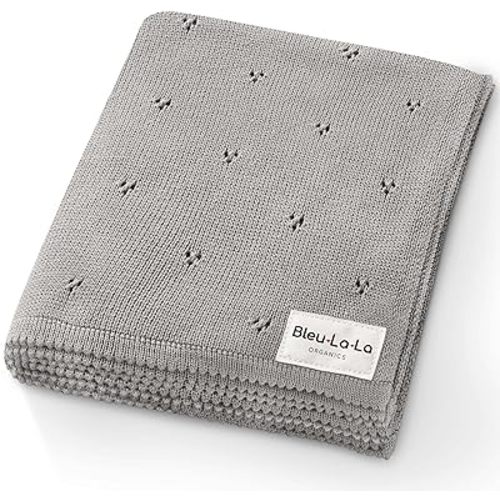 Organic Unisex Pointelle Receiving Swaddle Blanket for Boys & Girls - 100% Luxury Organic Soft Cotton Knit Warm Cozy Cuddle Stroller Crib Blanket for Newborns Infants & Toddlers (Dove Grey)