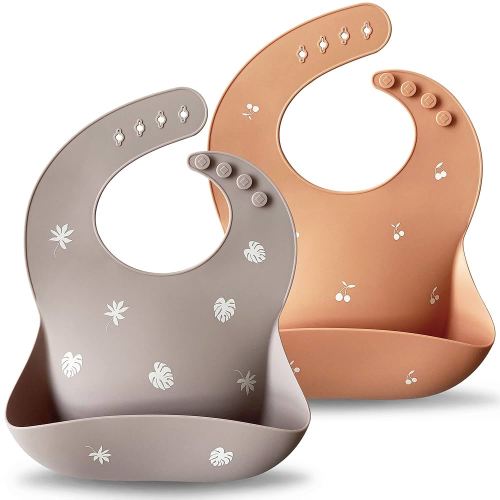 Moonkie Silicone Baby Bibs Set Of 2 | BPA Free Waterproof | Soft Flexible Adjustable Silicone Bibs for Babies & Toddlers(Muted/Misty Purple)