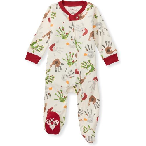 Burt's Bees Baby Girls Zip Front One-Piece Pajamas, Sleep & Play Loose Fit, 100% Organic Cotton, Newborn
