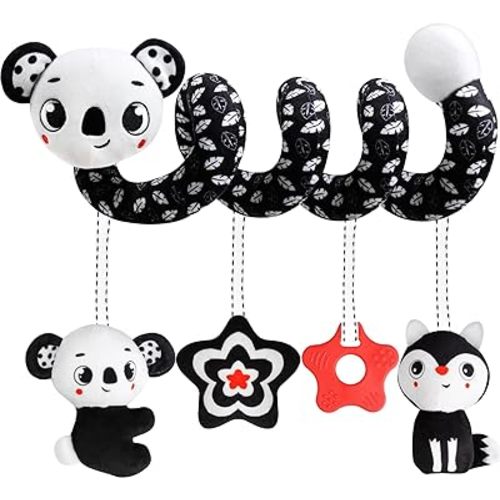 Baby Carseat Toy Black & White Rattle Spiral Hanging Activity Stroller Toy for Newborns Boys and Girls, Easter Basket Stuffers - Coala
