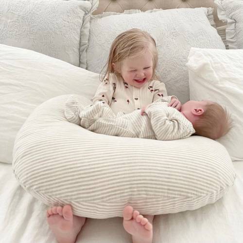 Neutral Nursing Pillow Cover, Nursing Pillowcase in Striped Linen, Striped Breastfeeding Pillow Cover, Baby Support Pillow, U Shaped Pillow