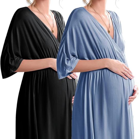 Ekouaer 3 in 1 Labor/Delivery/Hospital Gown 2 Pack Maternity Dress Nursing Nightgown Sleepwear