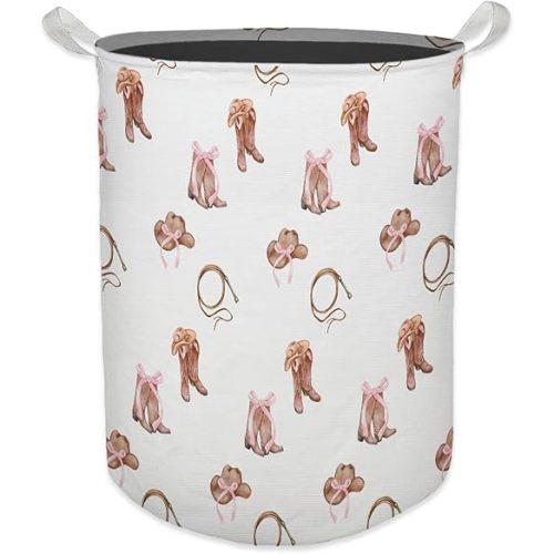 Western Rodeo Bow Cowgirl Laundry Basket, Toybox for Girls Room, Western Laundry Basket Hamper Waterproof Collapsible Clothes Toys Storage Bin Organizer for Bedroom Bathroom Girls Room Dorm
