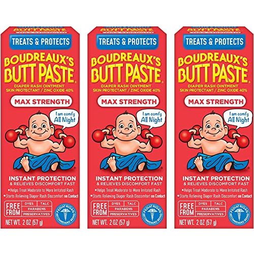 Boudreaux's Butt Paste Maximum Strength Diaper Rash Cream, Ointment for Baby, 2 oz Tube, 3 Pack