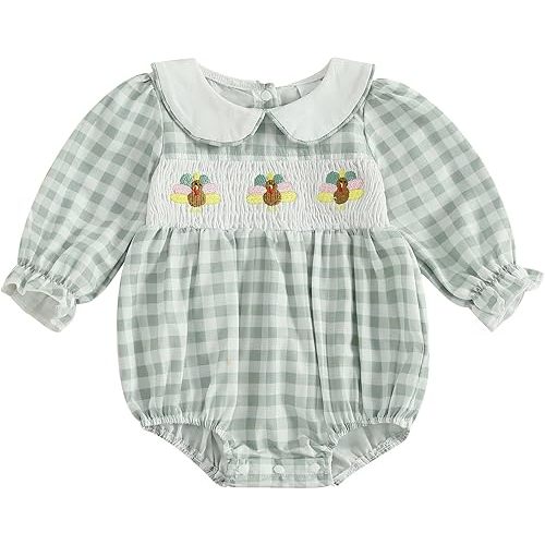 Baby Girl Christmas Outfit Peter Pan Collar Plaid Romper Newborn Thanksgiving Outfits Infant Halloween Clothes