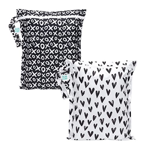 Bumkins Waterproof Wet Bags for Baby, Travel, Swimsuit, Cloth Diapers, Pump Parts, Gym Clothes, Toiletries, Strap to Stroller, Zipper Reusable Bag, Packing Pouch 2-Pack