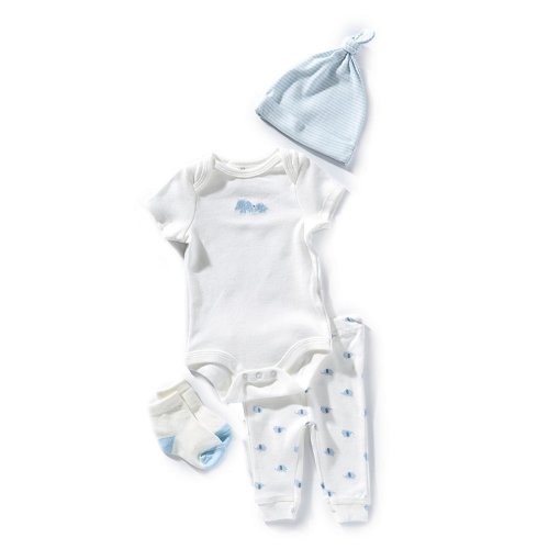 Starting Out Baby Boys Embroidered Elephant Short Sleeve Bodysuit & Pants 4-Piece Set