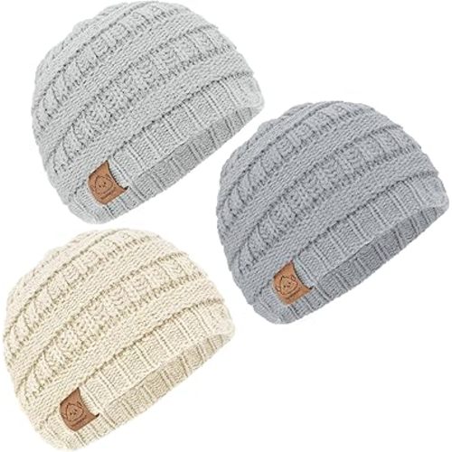 KeaBabies 3-Pack Baby Beanies for Boys, Girls - Soft, Cute Baby Winter Hats 0-6 Months, Stretchy Knit, Warm Toddler Winter Hat, Newborn, Infant, Toddler Beanie for Babies Girl, Boy (Cloud, S)