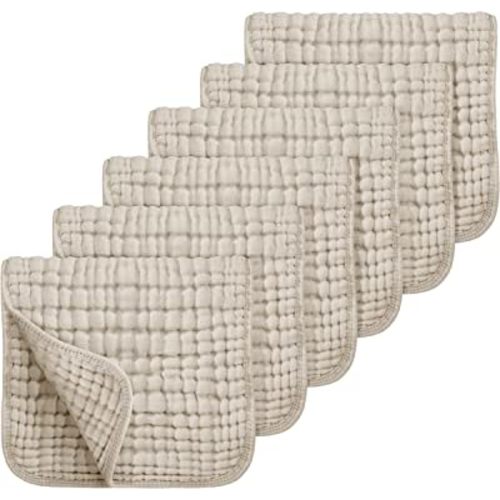 Looxii 100% Cotton Muslin Burp Cloths Large 20''x10'' Extra Soft and Absorbent 6 Pack Baby Burping Cloth for Boys and Girls (Apricot)
