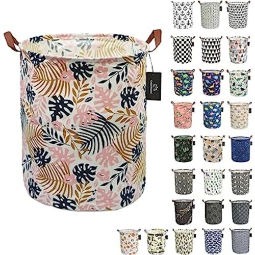 Collapsible Laundry Basket - GodenMoninG 62.8L Large Sized Round Waterproof Storage Bin with Handles,Home Decor,Toy Organizer,Children Nursery Hamper. (Banana Leaf)